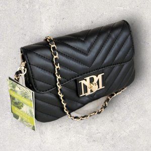 Badgley Mischka Small Simple Phone Crossbody - Quilted Black - NWT